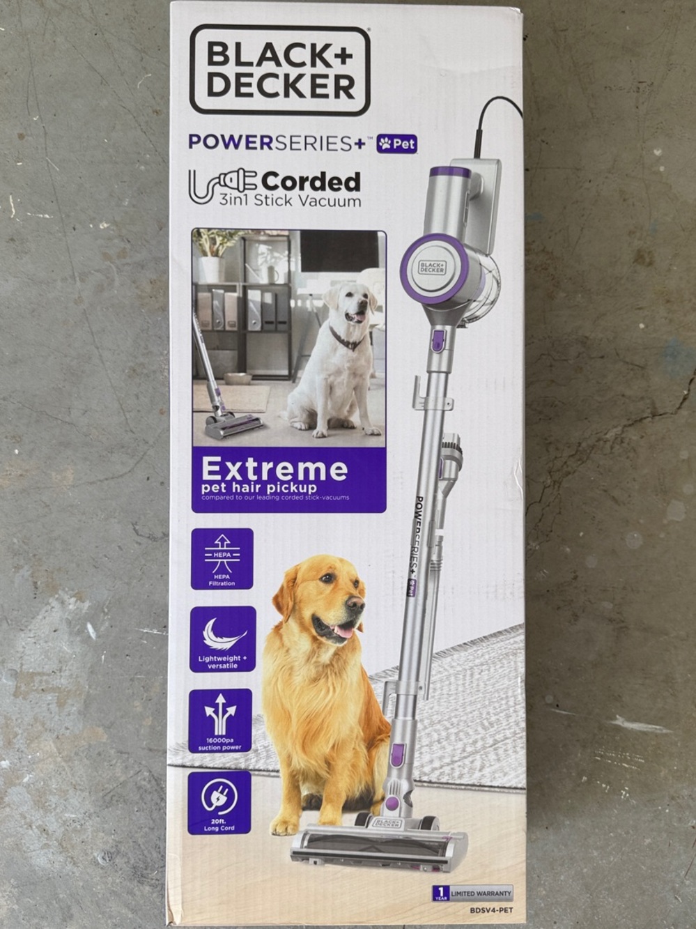 Black & Decker Silver Stick Vacuum with Purple Accents for Pet Hair